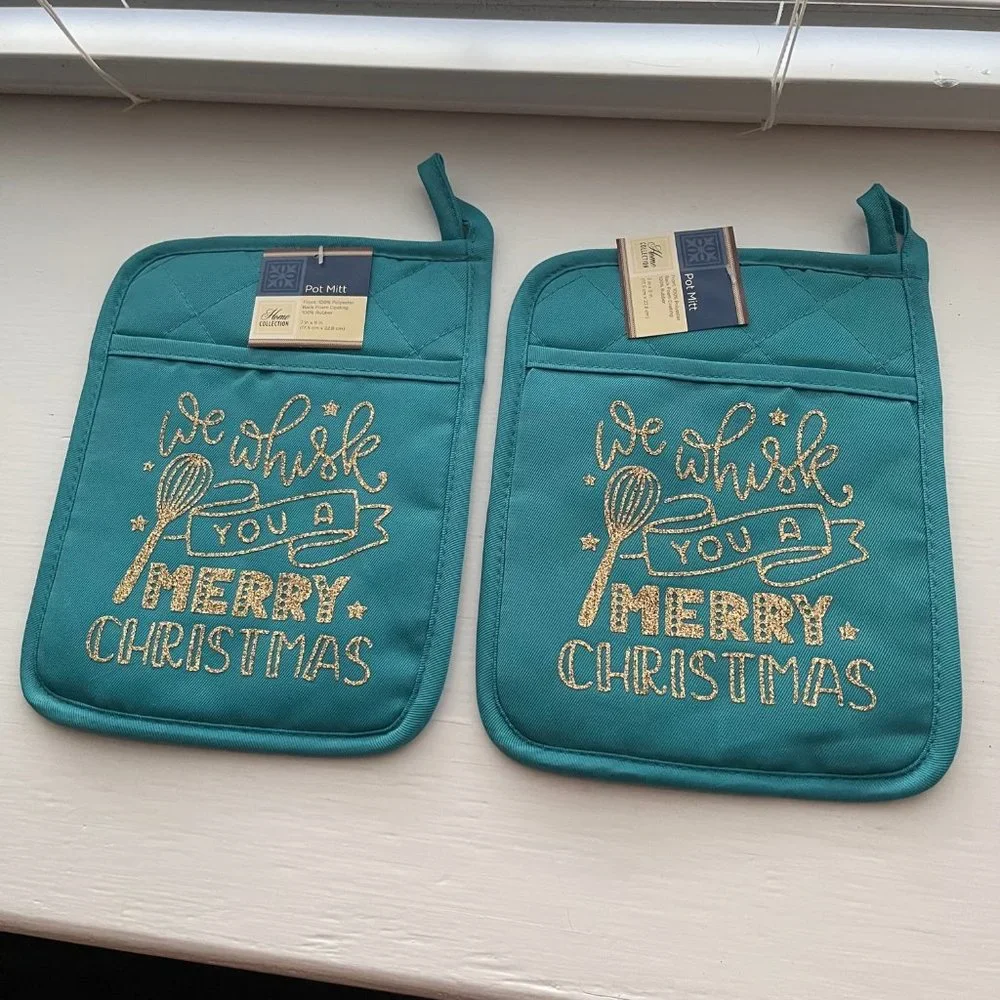New Teal We Whisk You a Merry Christmas Custom Potholders Set of 2